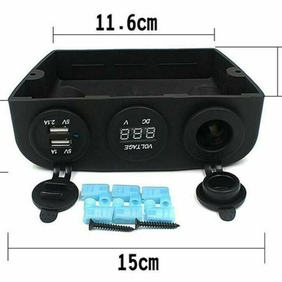 Marine 12V Car-Boat-RV-ATV  Power Socket + Voltmeter + Dual USB Charger - Picture 2 of 4
